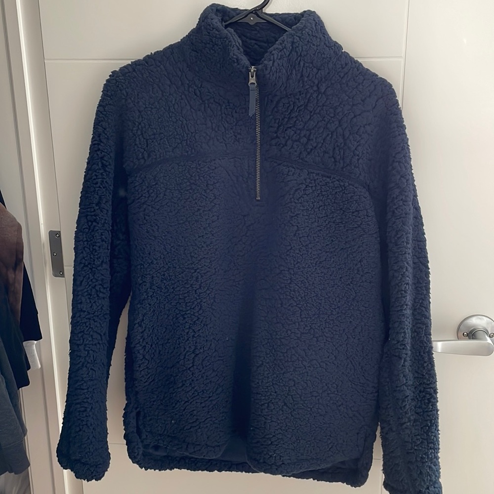 Navy blue teddy Sherpa half zip sweater